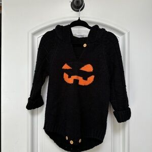 Halloween Jack-O-Lantern Knit Sweater Onesie with Hood 9-12m